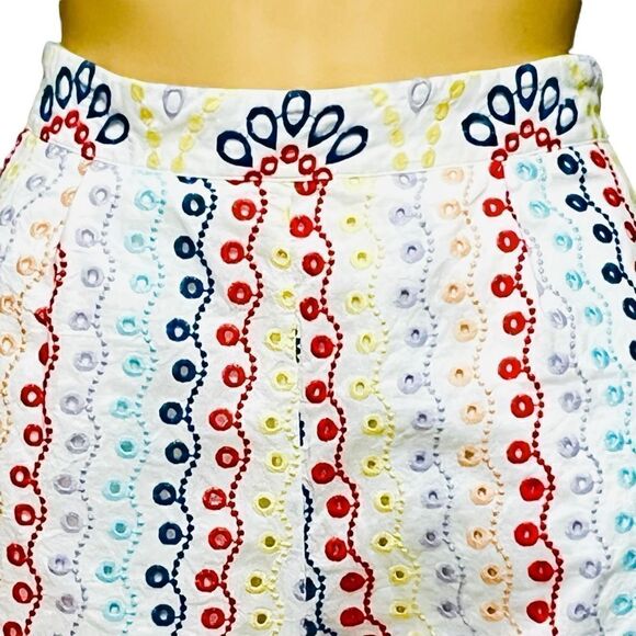 Eyelet Embroidery Boho Pants Multicolor Cropped Zip-Side Sz S - Picture 3 of 16